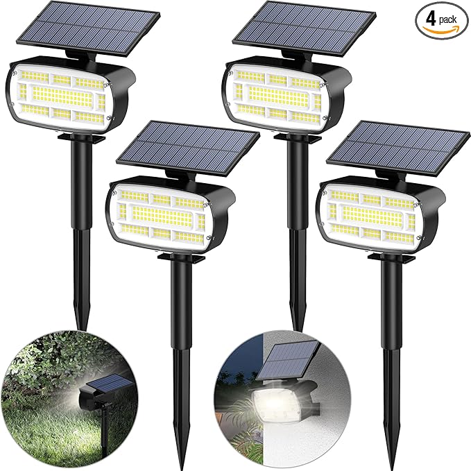 Fabrito Solar Spot Lights Outdoor 136 LEDs, Big Brighter Lighting Solar Lights Outdoor, 4 Pack IP65 Waterproof Landscape Spotlights Auto On/Off for Yard, Garden, Pathway, Plants,Tree (Cool White)