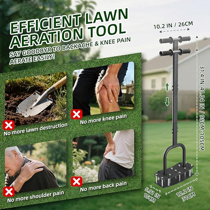 Lawn Aerator Tool with Bolt-On Base & Kick-to-Unclog - Manual Grass Aerator for Compacted Clay Soil, Never Weld Never Break, 12.2x6 Inch Wide Plate Covers 20% More (Pre-Assembled)