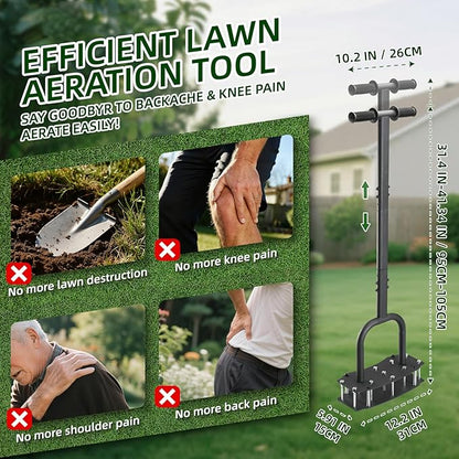 Lawn Aerator Tool with Bolt-On Base & Kick-to-Unclog - Manual Grass Aerator for Compacted Clay Soil, Never Weld Never Break, 12.2x6 Inch Wide Plate Covers 20% More (Pre-Assembled)