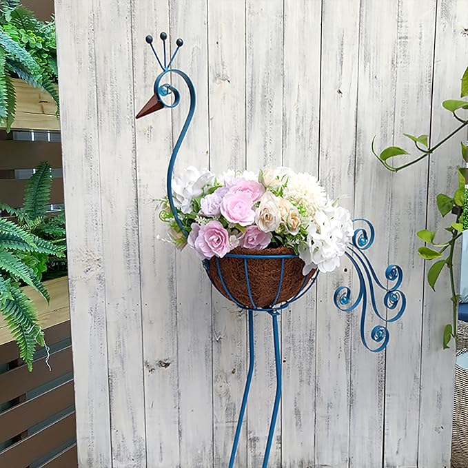 Metal Peacock Planter with Fiber Basket -Garden Bird Planters for Outdoor Indoor Lawn,Yard,Porch,Patio, Garden Decorations（Set of 2）