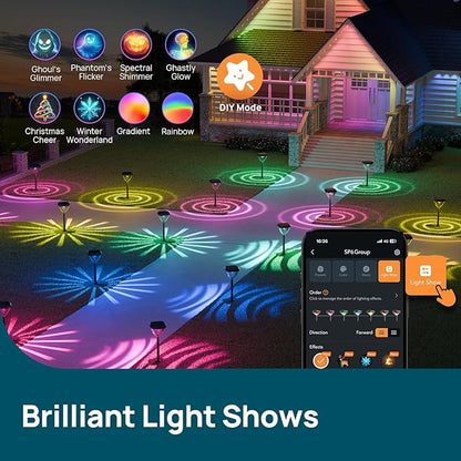 Linkind Smart Solar Pathway Lights SP6, in-App Pattern Switching Solar Lights Outdoor, USB & Solar Charging, Cool/Warm White/Color-Changing Landscape Lighting, Christmas Decor for Yard, Patio (4 Pack)