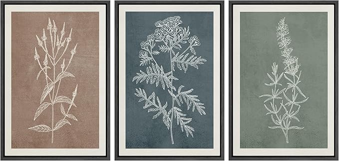Ashbrook Framed Canvas Print Wall Art Set Duotone Forest Wildflower Farmhouse Decor Nature Wilderness Illustrations Modern Art Floral Botanical Calm/Relax/Cozy for Bedroom - 16"x24"x3 BLACK