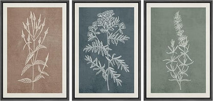 Ashbrook Framed Canvas Print Wall Art Set Duotone Forest Wildflower Farmhouse Decor Nature Wilderness Illustrations Modern Art Floral Botanical Calm/Relax/Cozy for Bedroom - 16"x24"x3 BLACK