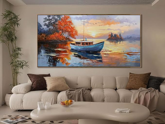 Brushart Ship Wall Art for Living Room, Large Canvas Wall Art Landscape Pictures Paintings Wall Decor Textured Artwork for Walls Bedroom Home Office, Framed 58"x29"