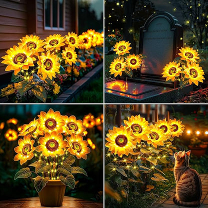 Sunflower Solar Lights Garden Decor: 6-Pack Artificial LED Solar Flower Lights Outdoor Decorations- Waterproof Patio Lamps for Outside Yard Pathway Walkway Porch - Spring Gardening Gifts for Women Mom