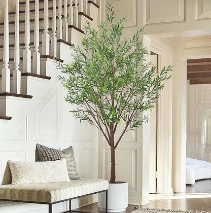 Artificial Olive Tree 8FT with 2253 Leaves Realistic Tall Large Faux Silk Deluxe Plant 96 Inch Black Pot for Indoor Home Office Porch Mall School Hotel Modern Decor Housewarming Gift