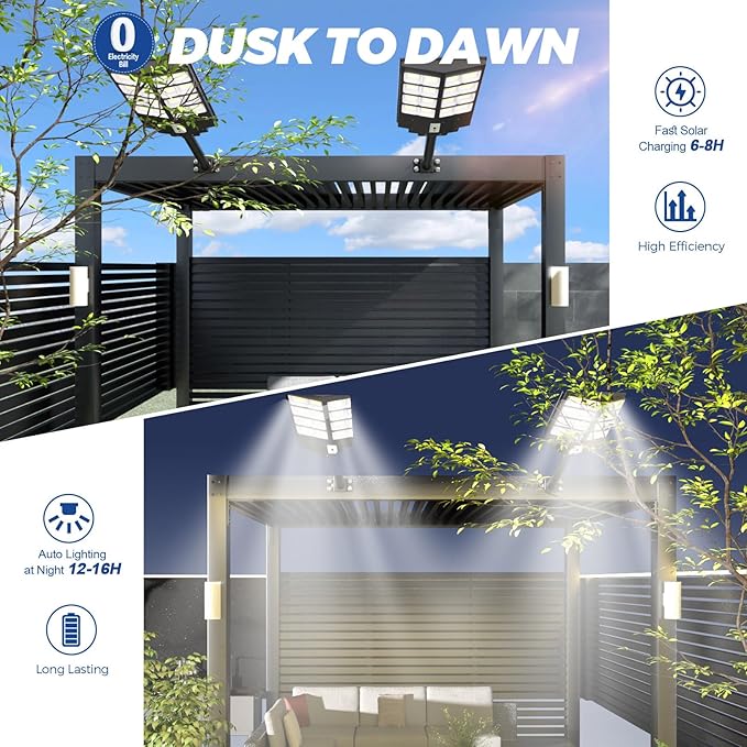 Solar Street Lights Outdoor, 6500K Solar Lights Outdoor Waterproof Dusk to Dawn, Security Flood Lights with Motion Sensor and Remote for Yard, Garage, Driveway (3000W-(2 Pack))