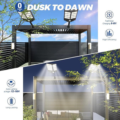 Solar Street Lights Outdoor, 6500K Solar Lights Outdoor Waterproof Dusk to Dawn, Security Flood Lights with Motion Sensor and Remote for Yard, Garage, Driveway (3000W-(2 Pack))