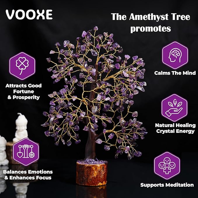 Wisdom Stone Crystal Tree Handmade Healing Gemstone for Home, Office, & Desk Decor Sister Women MOM Birthday Gifts Positive Energy & Good Luck (Wisdom Stone Tree (Amethyst) (Purple)