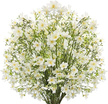10 PCS Silk Flowers with Long Stems Artificial Flower for Tall Vase Outdoors Fake Babys Breath Bouquet Faux Floral Wedding Party Decoration Home Indoor Table Centerpiece Decor (White)