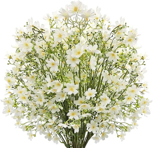10 PCS Silk Flowers with Long Stems Artificial Flower for Tall Vase Outdoors Fake Babys Breath Bouquet Faux Floral Wedding Party Decoration Home Indoor Table Centerpiece Decor (White)