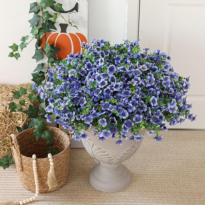 mizii Artificial Flowers for Outdoors 20 Bundles Realistic Faux Silk Flower UV Resistant Fake Plants Outside Decorations for Patio Garden Balcony Yard Porch Summer Indoor Home Decor (Blue)