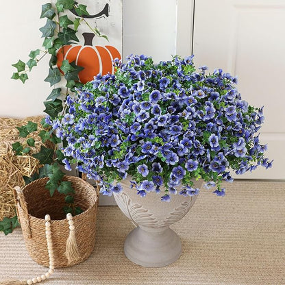 mizii Artificial Flowers for Outdoors 20 Bundles Realistic Faux Silk Flower UV Resistant Fake Plants Outside Decorations for Patio Garden Balcony Yard Porch Summer Indoor Home Decor (Blue)