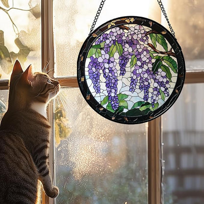 Stained Glass Window Hanging - Wisteria Flower Tree Suncatcher for Doors Garden Patio Plant Sun Catchers Decor Christmas Mother's Day Birthday Gifts for Women Men Mom Nana Friend 7.8 in