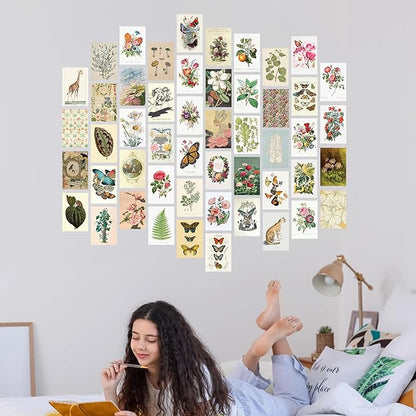 Artivo Vintage Decor Wall Collage Kit, Botanical Wall Collage Cards, Vintage Wall Decor Art Print, Bedroom Decor for Women, 50 Set 4x6 inch