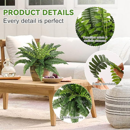 JUSTOYOU 25" Realistic Artificial Boston Fern Bush, 1 Pc with 24 Fronds Faux Fake Ferns UV Resistant Plants for Living Room, Garden, Porch and Front Door Decor