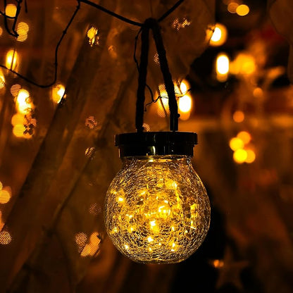 Cooo Christmas Gifts 6 Pack Solar Lanterns Waterproof Outdoor Heavy Crackle Glass 30 LED Warm Firefly Lights Stainless Steel Lid 215% Solar for Women Mom Grandma Outdoor Table Lamps Garden Yard Decor