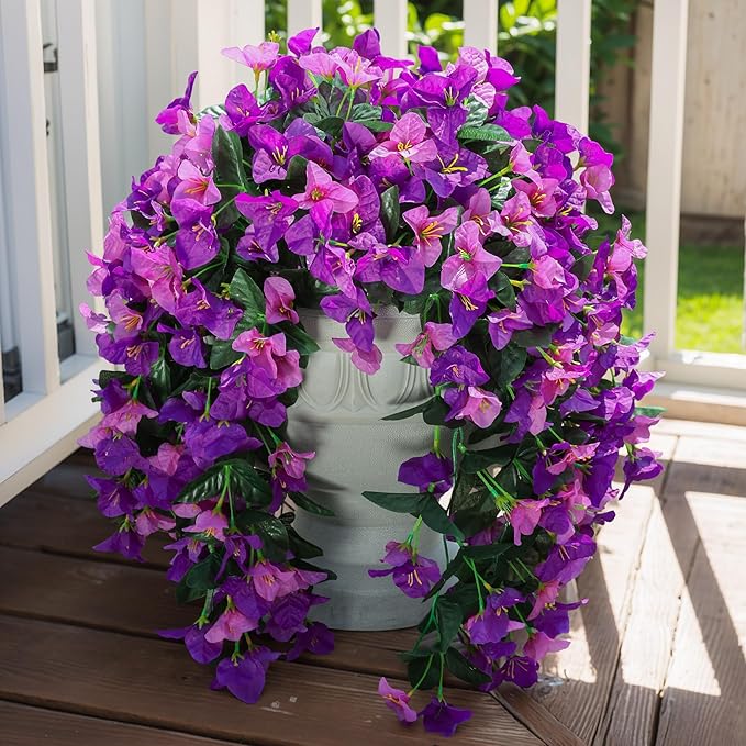Faux Bougainvillea Artificial Flowers Plants for Outdoors Outside Decoration, 2pcs Fake Flowers Silk Long Trailing Vines UV Resistant Realistic for Front Door Porch Planter Urn Patio Balcony Yard, Mix
