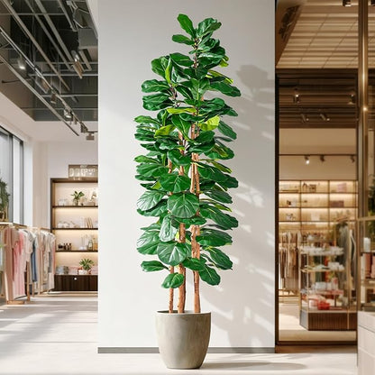 Artificial Fiddle Leaf Fig Tree 7FT, Faux Fig Tree Indoor with Natural Wood Trunk & Realistic Leaves with Moss Pot Fake Ficus Tree Large Faux Floor Plant for Living Room Home Decor, House Plant