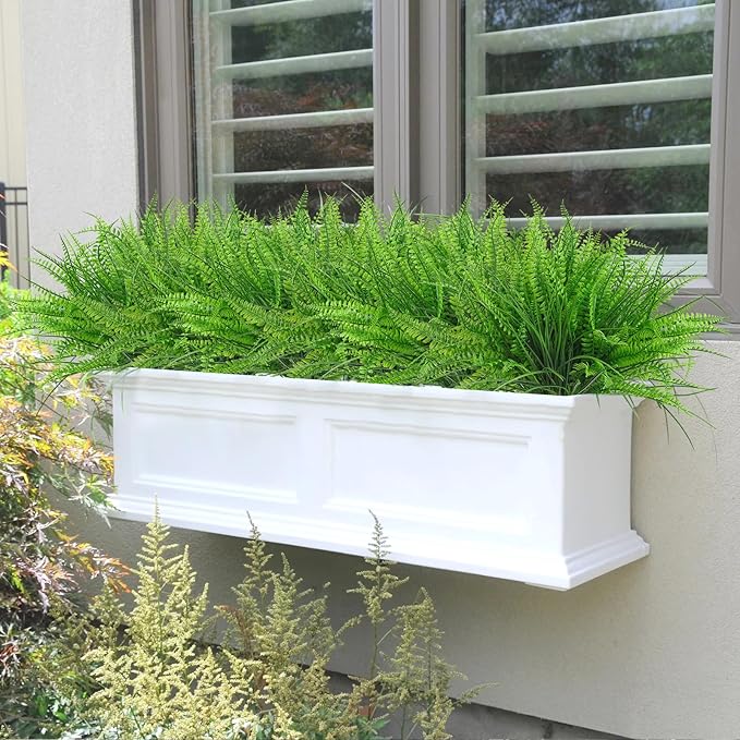 12 Bundles Artificial Plants Boston Fern Wheat Grass Shrubs Outdoor Faux Plants Faux Fern Stems UV Resistant Artificial Outdoor Plants Greenery for Home Gardens Patio Yards Decor