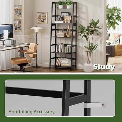 Ladder Shelf, 5-Tier Bookshelf, All Bamboo Heavy Duty Bookcase, Freestanding Open Wood Storage Rack, Modern Corner Display Plant Stand for Living Room, Home Office, Bathroom, Bedroom, Black