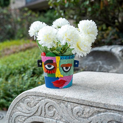 Abstract Face Plant Pot, Picasso Head Planter for Indoor Plants, Funny Face Flower Pot, Colorful Succulents Vase for Outdoor Garden and Home Decor