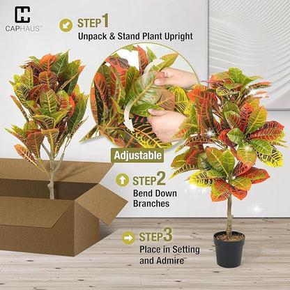CAPHAUS 30 Inch Artificial Croton Tree Potted Plant - UV Resistant Faux Topiary Plant, Low Maintenance Realistic Indoor Outdoor Decor for Home, Office, Front Porch, Patio