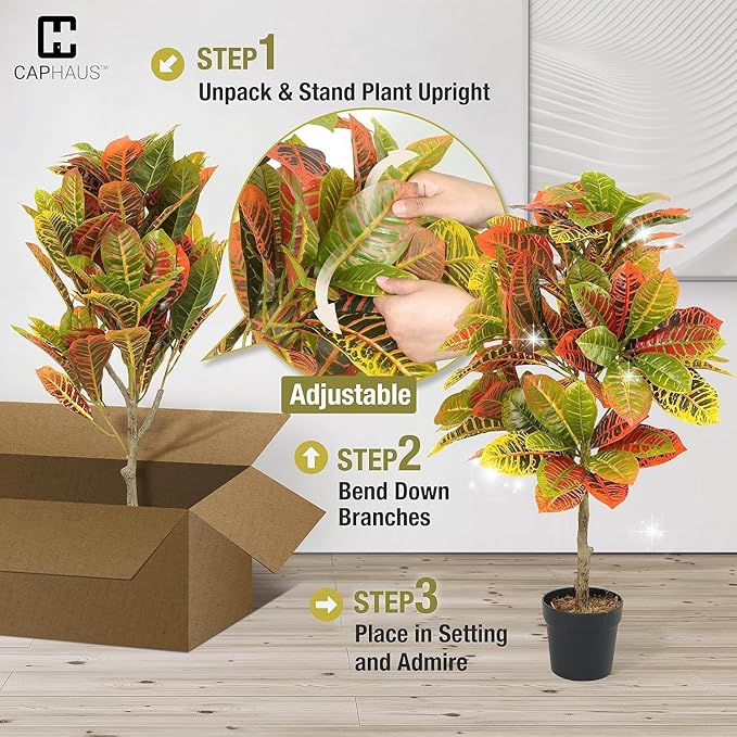 CAPHAUS 42 Inch Artificial Croton Tree Potted Plant - Realistic Faux Tropical Plant with UV Resistance, Low Maintenance Indoor Outdoor Decor for Front Porch, Patio, Houseplant