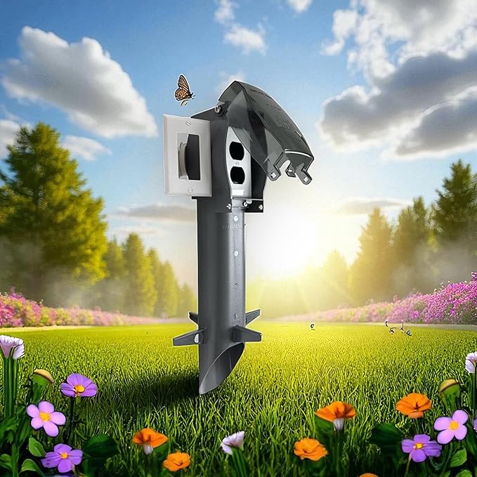 iMBAPrice GPD19GR 19.5" Silver/Grey Outdoor Power Post Enclosure – Weatherproof Electrical Outlet Stake for Landscape Lighting, Garden Power & GFCI Receptacle Devices, 1-Pack