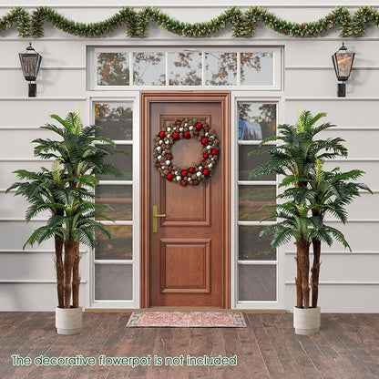 Goplus 2 Pack Artificial Palm Tree, 6.3 ft Tall Fake Tropical Plant with 45 + 3 Adjustable Leaves, 3 Real Barks & Moss, Indoor Faux Pre-potted Floor Plant for Home Office Decoration, Housewarming Gift