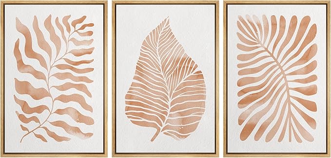 Ashbrook Framed Canvas Print Wall Art Set Orange Tropical Plant Silhouettes Nature Wilderness Illustrations Modern Art Rustic Chic Colorful for Living Room, Bedroom, Office - 16"x24"x3 Natural