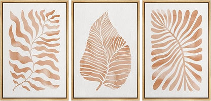 Ashbrook Framed Canvas Print Wall Art Set Orange Tropical Plant Silhouettes Nature Wilderness Illustrations Modern Art Rustic Chic Colorful for Living Room, Bedroom, Office - 24"x36"x3 Natural