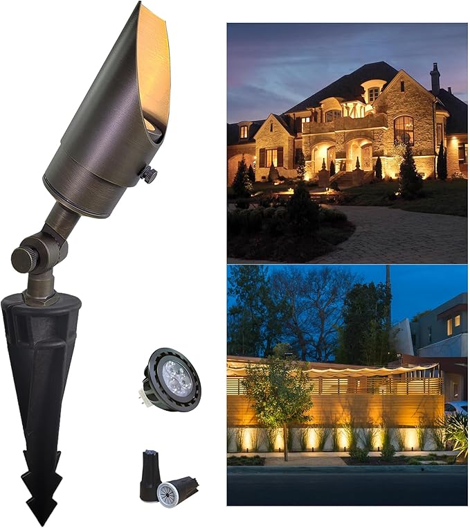 MALORY Landscape Spotlight, Brass Spot Light Outdoor with 5W MR16 LED Bulb, 12V AC/DC Low Voltage Landscape Lighting Waterproof Spot Lights for Outside Tree, Garden, Yard (S01, 1 Pack with Bulb)