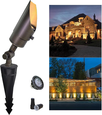 MALORY Landscape Spotlight, Brass Spot Light Outdoor with 5W MR16 LED Bulb, 12V AC/DC Low Voltage Landscape Lighting Waterproof Spot Lights for Outside Tree, Garden, Yard (S01, 1 Pack with Bulb)