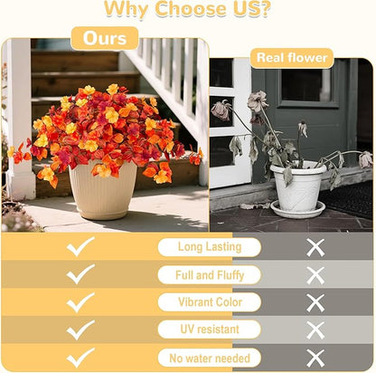 Fake Fall Flowers Artificial for Decoration 2PCS Faux Silk Fall Flowers Plants for Outdoors Outside Planters UV Resistant Looks Real for Front Door Porch Patio Garden Decor