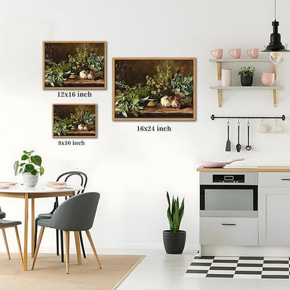 SAMHOU Floating Framed Canvas Wall Art, Vintage Aesthetic Kitchen Wall Decor, Nature Botanical Poster Prints for Farmhouse Living Room Dining Room Bedroom Home Decor 8x10 inch