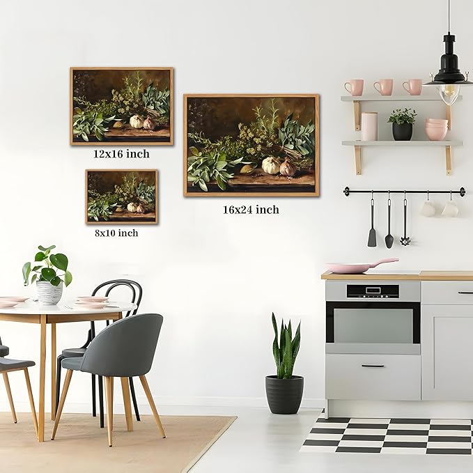 SAMHOU Floating Framed Canvas Wall Art, Vintage Aesthetic Kitchen Wall Decor, Nature Botanical Poster Prints for Farmhouse Living Room Dining Room Bedroom Home Decor 16x24 inch