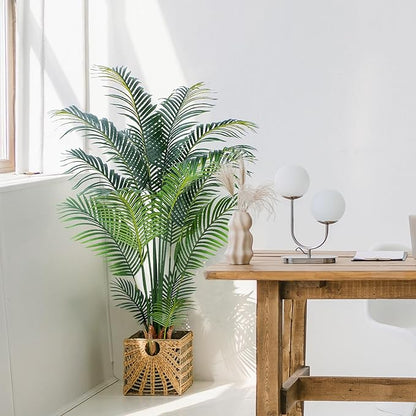 Artificial Tropical Palm Plant - 5 Ft Tall Faux Palm Tree with Plastic Pot for Office and Home Decor, Indoors and Outdoors, Housewarming Gift, K1502PCS