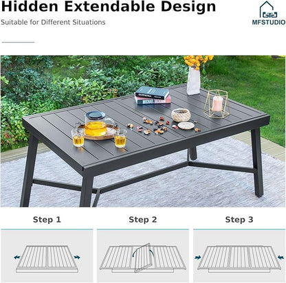 MFSTUDIO Outdoor Dining Set for 6, Expandable Patio Table and Chairs Set, 7 Piece Patio Furniture Set for Deck/Backyard/Poolside/Garden