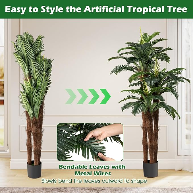 Goplus 2 Pack Artificial Palm Tree, 6.3 ft Tall Fake Tropical Plant with 45 + 3 Adjustable Leaves, 3 Real Barks & Moss, Indoor Faux Pre-potted Floor Plant for Home Office Decoration, Housewarming Gift