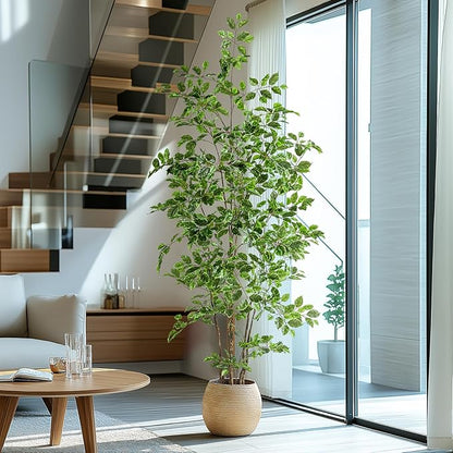 Artificial Ficus Tree Indoor 7ft, Large Potted Faux Tree with Realistic Silk Leaves & Trunk for Home Office, Living Room Corner Decor