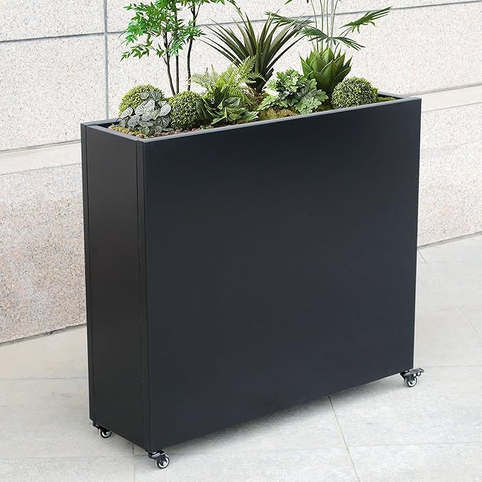 Modern Metal Planter Box with Lockable Wheels (40” x 36” x 12”) – Sleek Indoor/Outdoor Divider for Plants & Flowers – Durable Powder-Coated Steel – Minimalist Design (3)