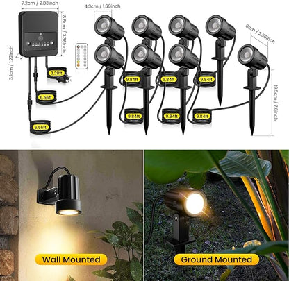 LED Landscape Lighting Kit Outdoor Landscape Lights with Remote Control Dimmable IP66 Waterproof 2700-6500K Spot Lights for Garden Lawn Patio Yard with US Plug 8 Pack