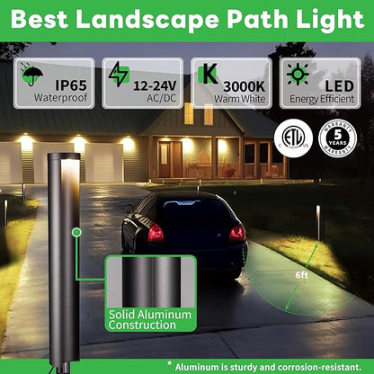 Landscape Path Lights Wired, LED 12V Low Voltage Pathway Lights, Outdoor Waterproof, 5W 200LM, Black Aluminum for Driveway Yard 10 Pack
