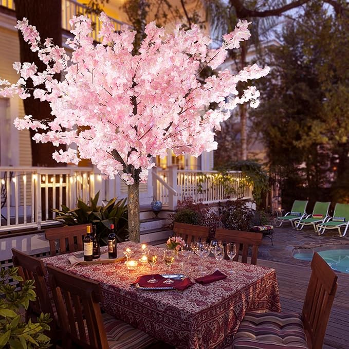Artificial Cherry Trees Indoor Decor: Handmade Natural Fake Cherry Blossom Pink Tree Outdoor for Party Wedding Christmas