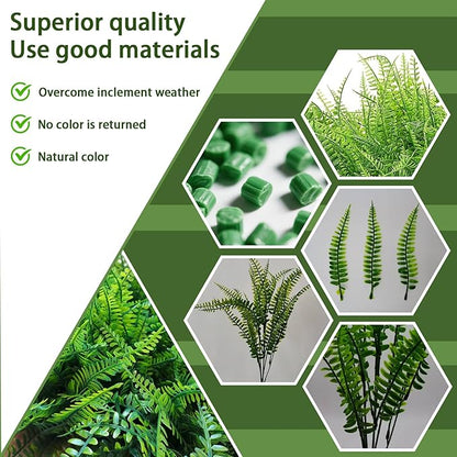20 Bundles Artificial Plants, Fake Boston Fern Greenery Outdoor UV Resistant No Fade Faux Plastic Plants Garden Porch Window Box Decorating