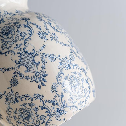 Blue and White Vase, Vintage Blue Ceramic Flower Vessel,Ceramic vases for Home Decor,Vintage Vase for Home Decor, Living Room, Shelf, Office, Rustic Table Centerpiece (Round with Handle)