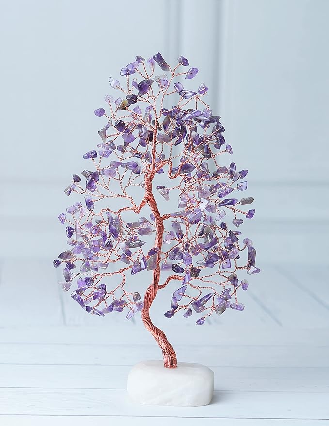 Amethyst Crystal Tree Gemstone Tree of Life Quartz Base Chakra Bonsai Tree for Room, Desk & Office Decor Spiritual Gift Meditation Birthday Gift for Women Mom her Sister Housewarming Gifts Home