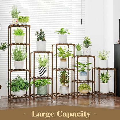 Bamworld 5 Sets Plant Stands Indoor Outdoor Combo Plant Shelves Wooden Plant Holder Rack for Multiple Plants Flower Stands for Living Room Balcony Garden Patio Lawn Window