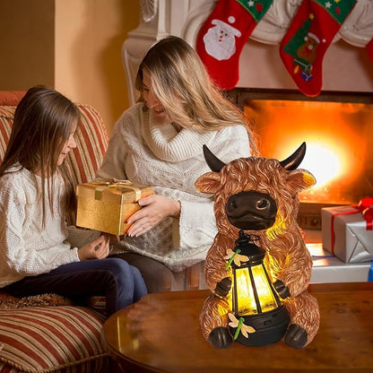 DKJOCKY for Women, Highland Cow with Lights Outdoor Decorations for Yard, Solar Cow Statues Lights Garden Gifts Birthday Gifts for Women Unique, Presents for Mom